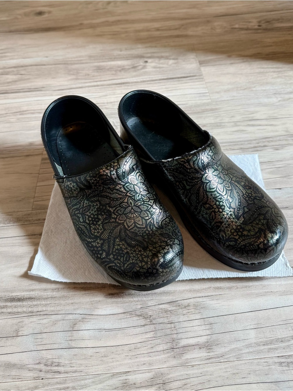 Dansko Black Floral-Pattern Nursing Clog Shoes
